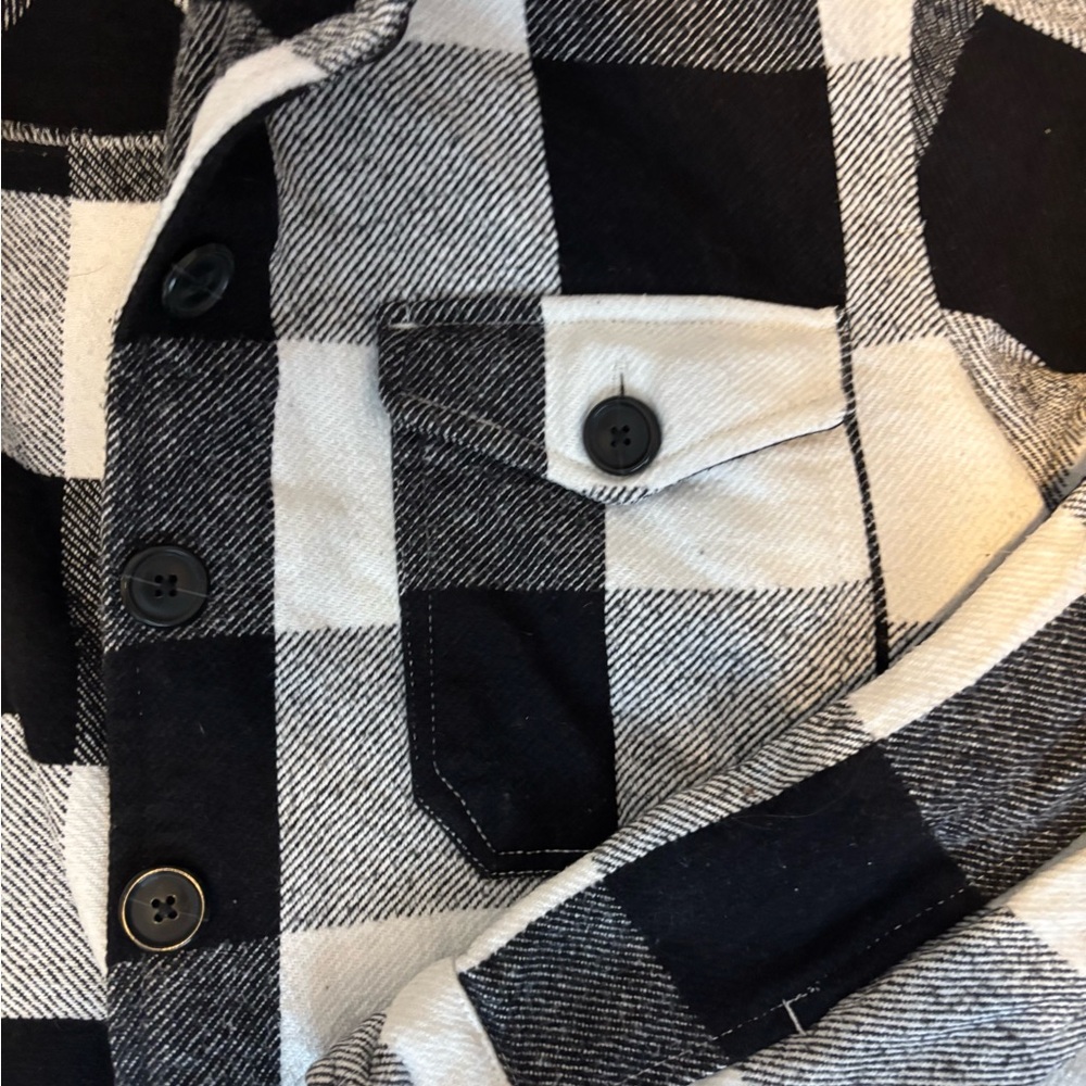 Lucky Brand Black and White Plaid Flannel Shirt Jacket - Picture 3 of 6